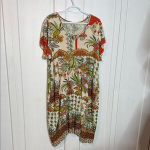 Orientique Tropical Floral Patterned Dress - 1X / US16 - Short Sleeve
